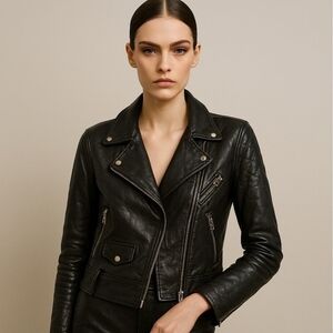 Rare Vintage Golden Bear Black Lapelled motor Leather Jacket 70’s-80’s Size M